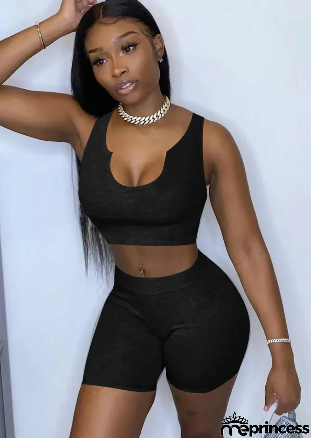 Summer Black Bodycon Crop Top and Shorts Two Piece Matching Set