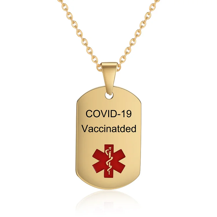 Personalized Vaccinated Necklace Custom Texts Dog Tag Necklace in Gold