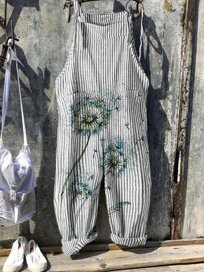 Dandelion print casual loose striped jumpsuit