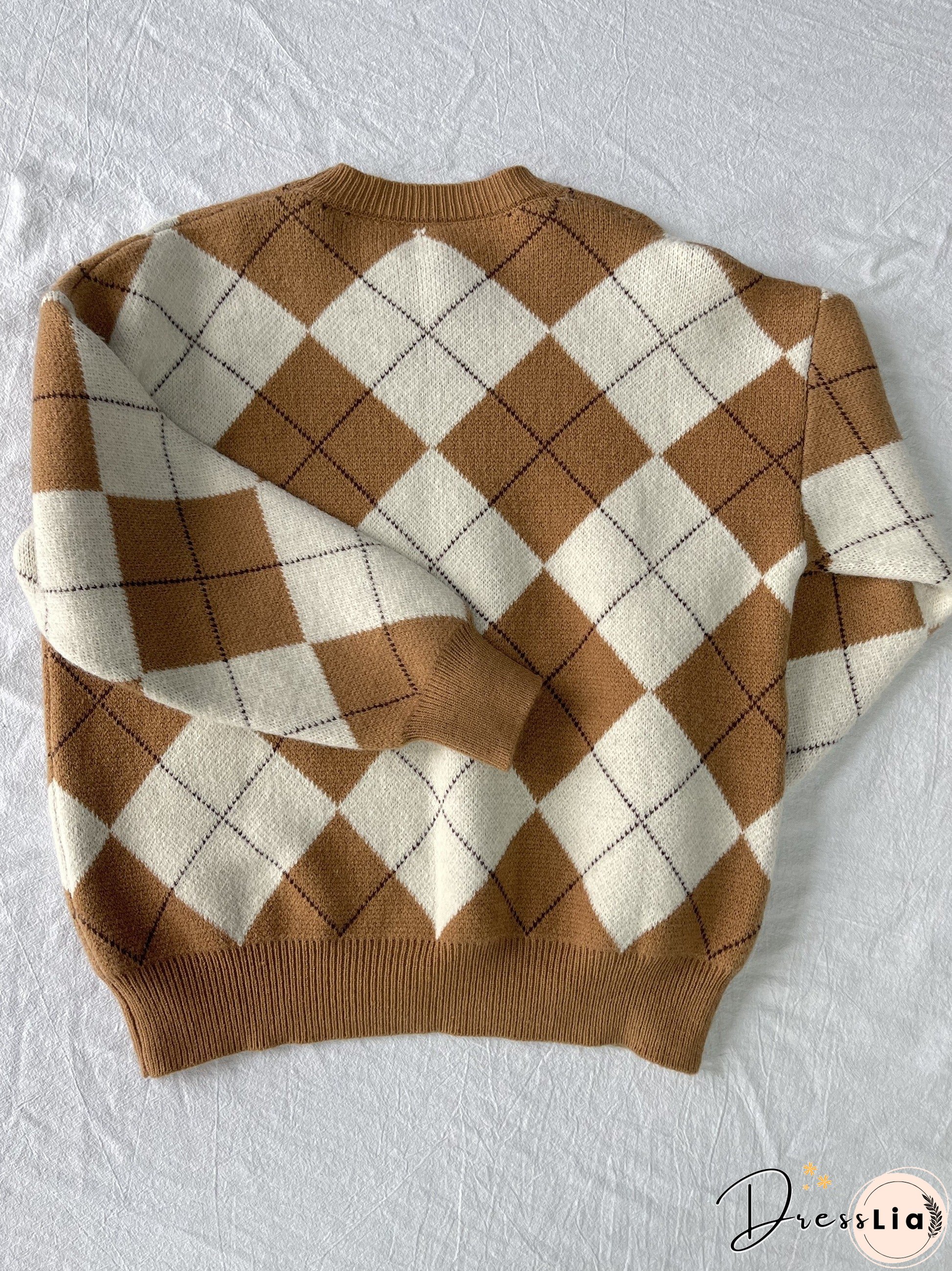 Plaid Pattern Crew Neck Pullover Sweater, Casual Long Sleeve Sweater For Fall & Winter, Women's Clothing