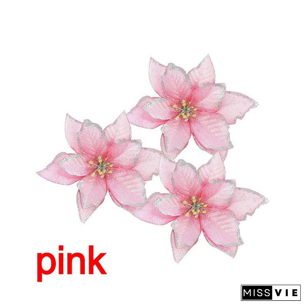 10 Pcs/Set Glitter Christmas Flower Poinsettia Christmas Tree Decorations Ornaments Christmas DIY Craft 11 Colors