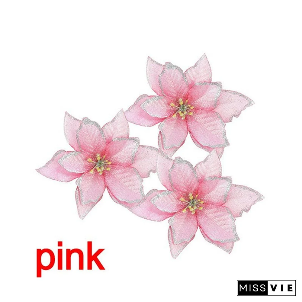 10 Pcs/Set Glitter Christmas Flower Poinsettia Christmas Tree Decorations Ornaments Christmas DIY Craft 11 Colors