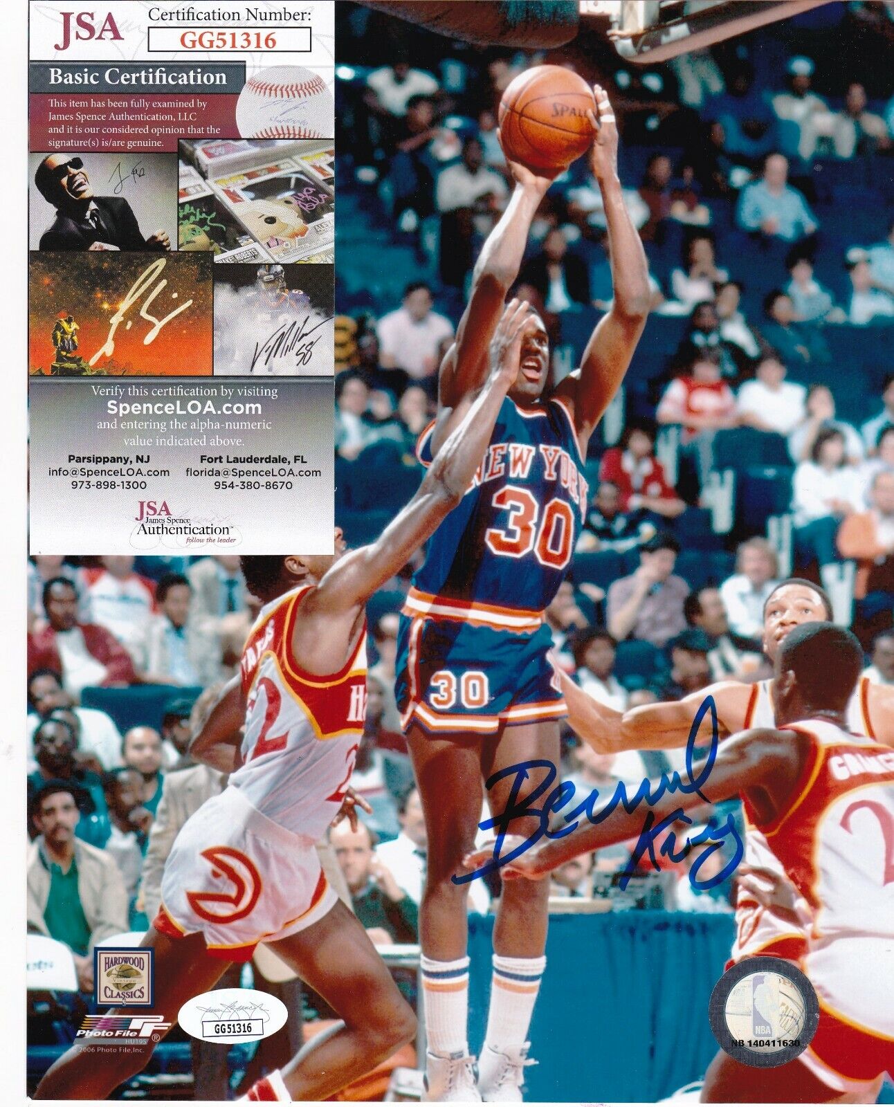 BERNARD KING NEW YORK KNICKS JSA AUTHENTICATED ACTION SIGNED 8x10