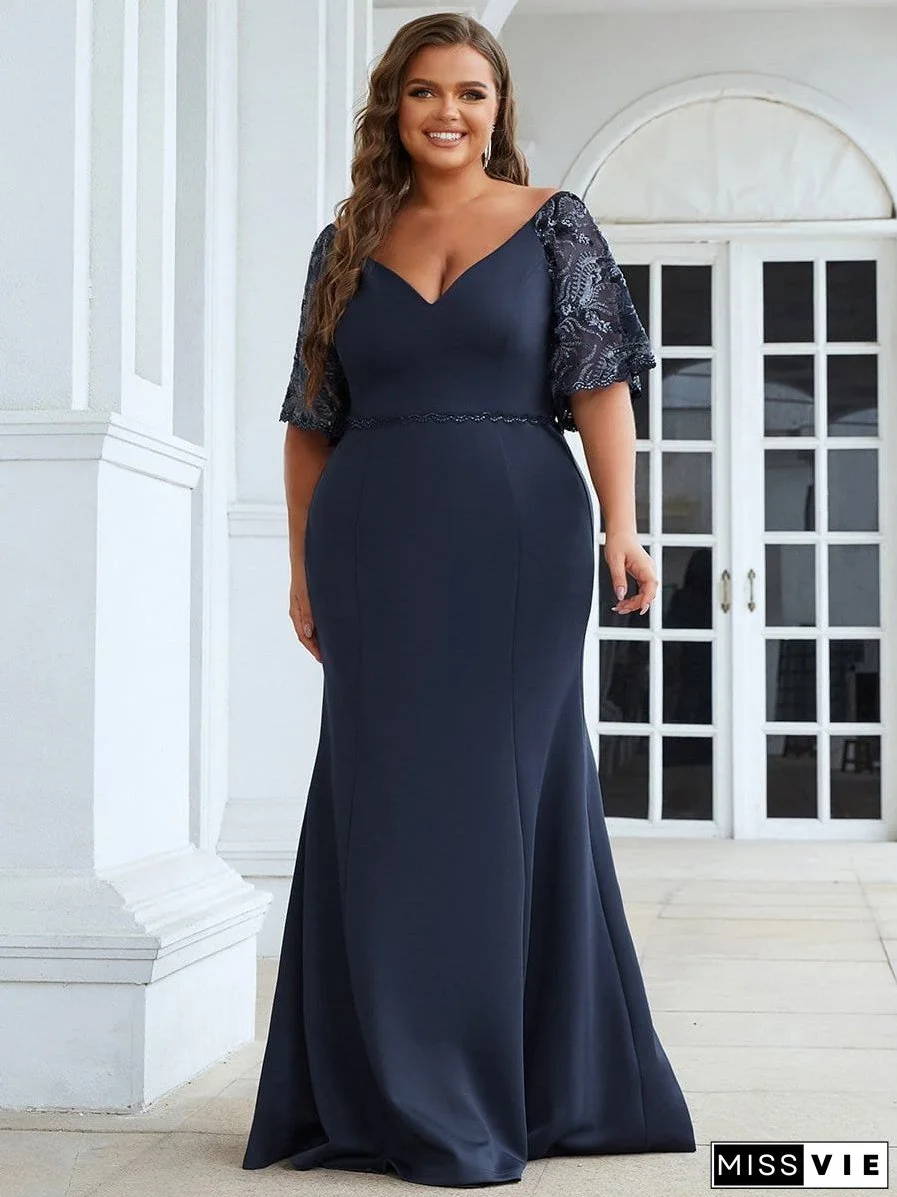 Elegant V Neck Fishtail Evening Gown for Curvy Women