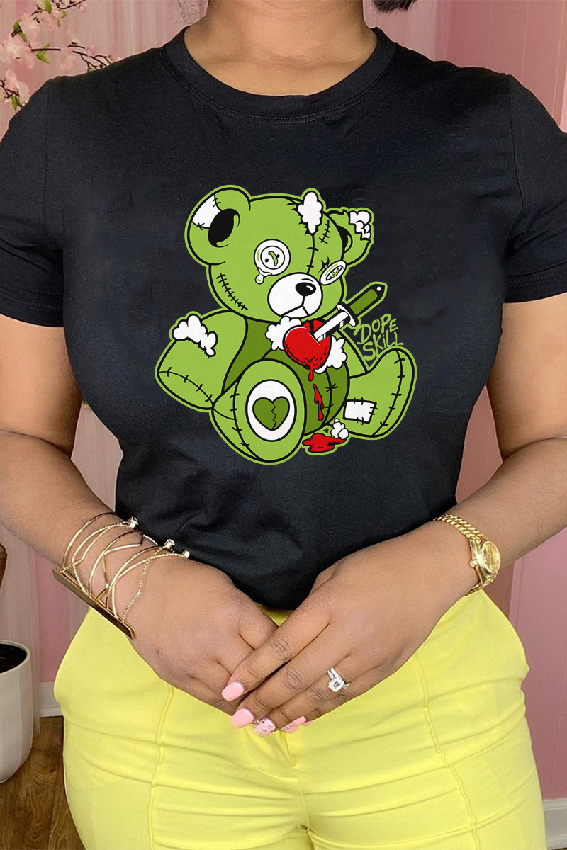 Casual Cute Print Patchwork O Neck T-Shirts