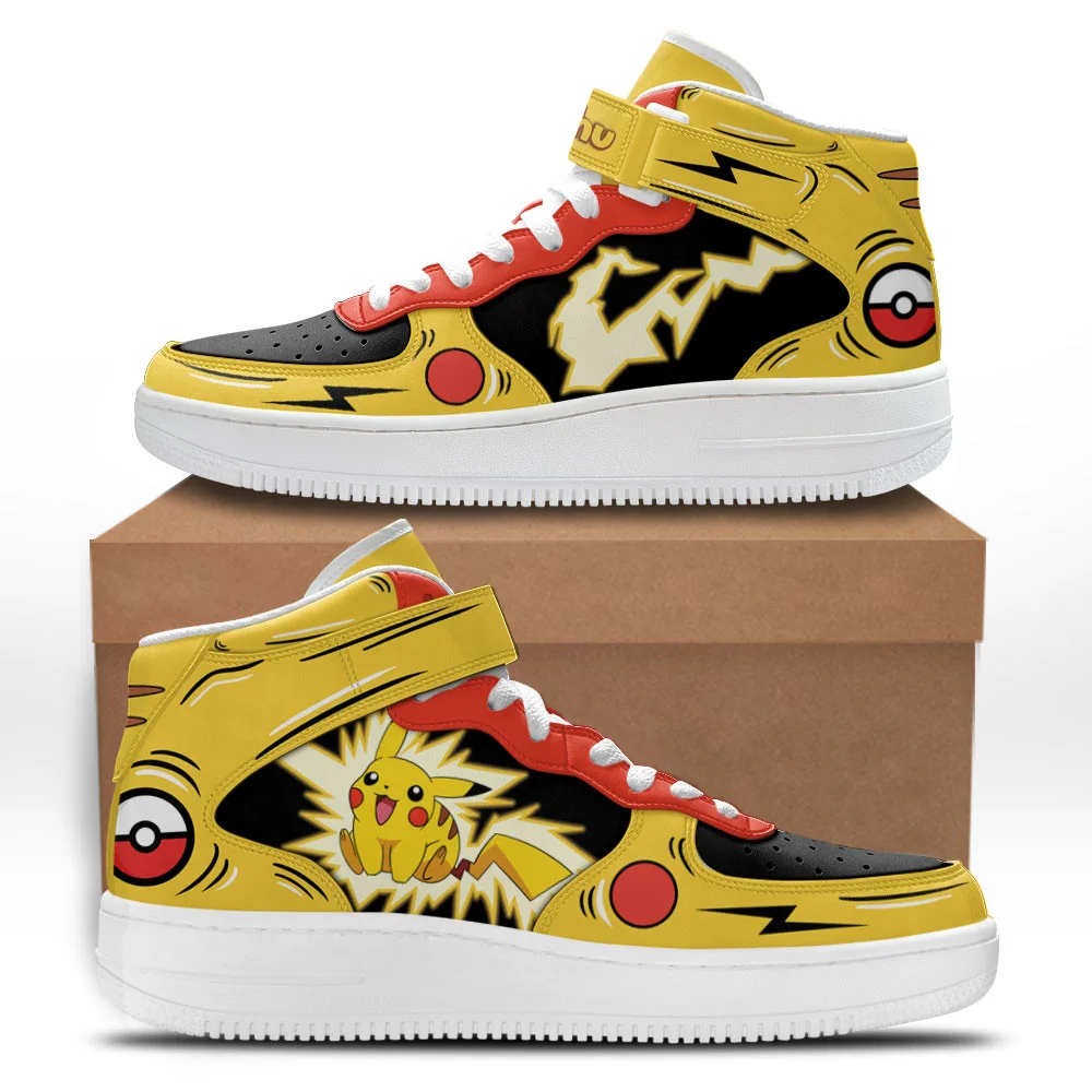 Kingofallstore - Anime Shoes Pikachu Thunderbolt Sneakers Air Mid Pokemon Anime Shoes