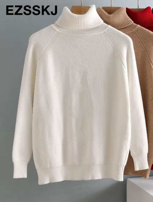 casual Autumn Winter Basic  THICK HIGH-NECK Sweater pullovers Women 2021 loose Knit  Pullover female Long Sleeve Khaki Sweater