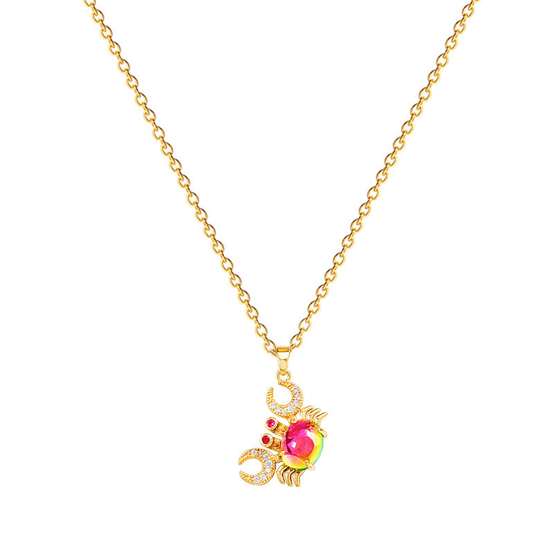 Colorful Crab Personality Full Diamond Gorgeous Full Diamond Necklace Female Versatile Clavicle Chain Titanium Steel