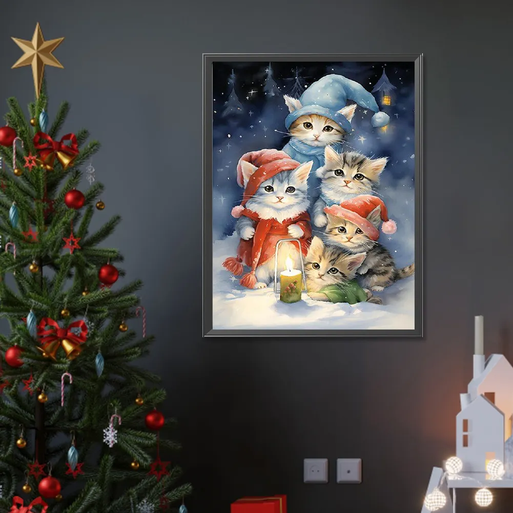 Diamond Painting - Full Square Drill - Christmas Cat(Canvas|30*40cm)
