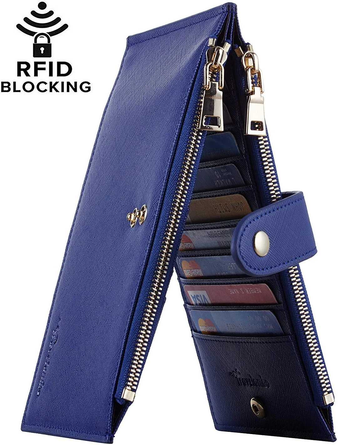 RFID Blocking Bifold Multi Card Case Wallet with Zipper Pocket Womens Walllet