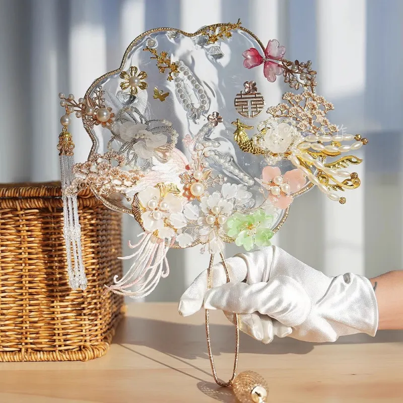 Hand Bouquet Chinese Bride Wedding Gift Scepter Round Fan