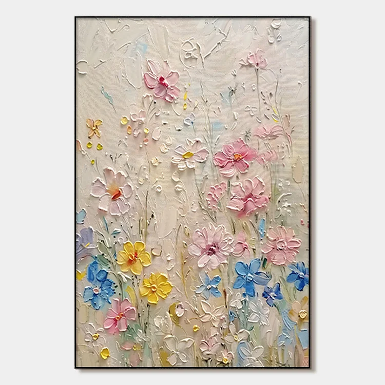 WHISPERING MEADOW: Textured Floral Impasto Oil Painting（Canvas painting）