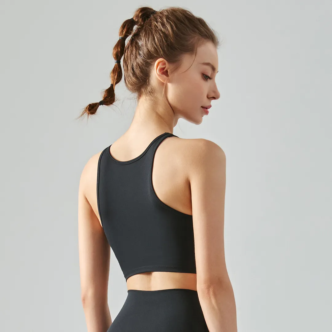 Buy Hergymclothing Black double sided brushed nylon sweat wicking 4 way stretch ethically made breathable air cooling medium impact sports vest bra at an affordable price