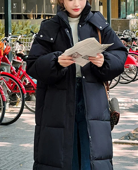 Women Long Sleeve Solid Zipper Loose Down Jacket Coats