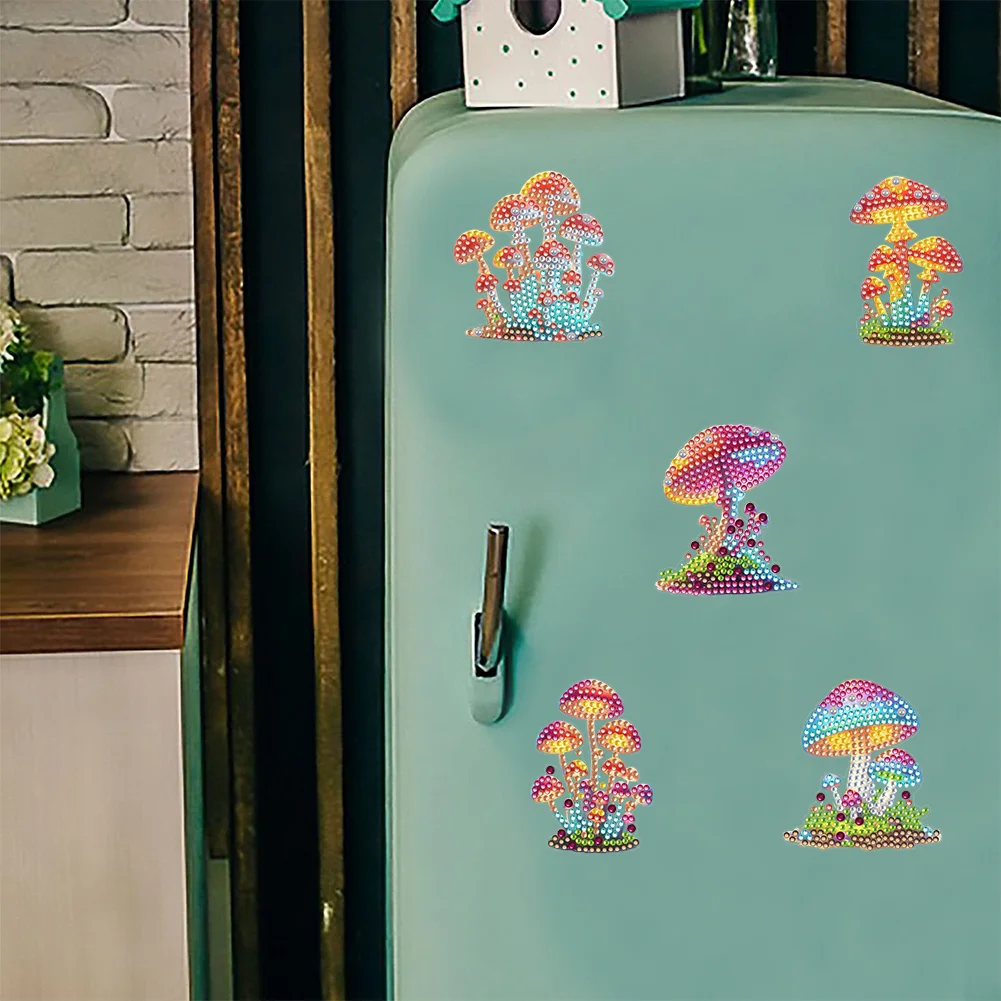 6pcs DIY Mushroom Special Shape Diamond Painting Fridge Magnet for Adults Kids Beginners