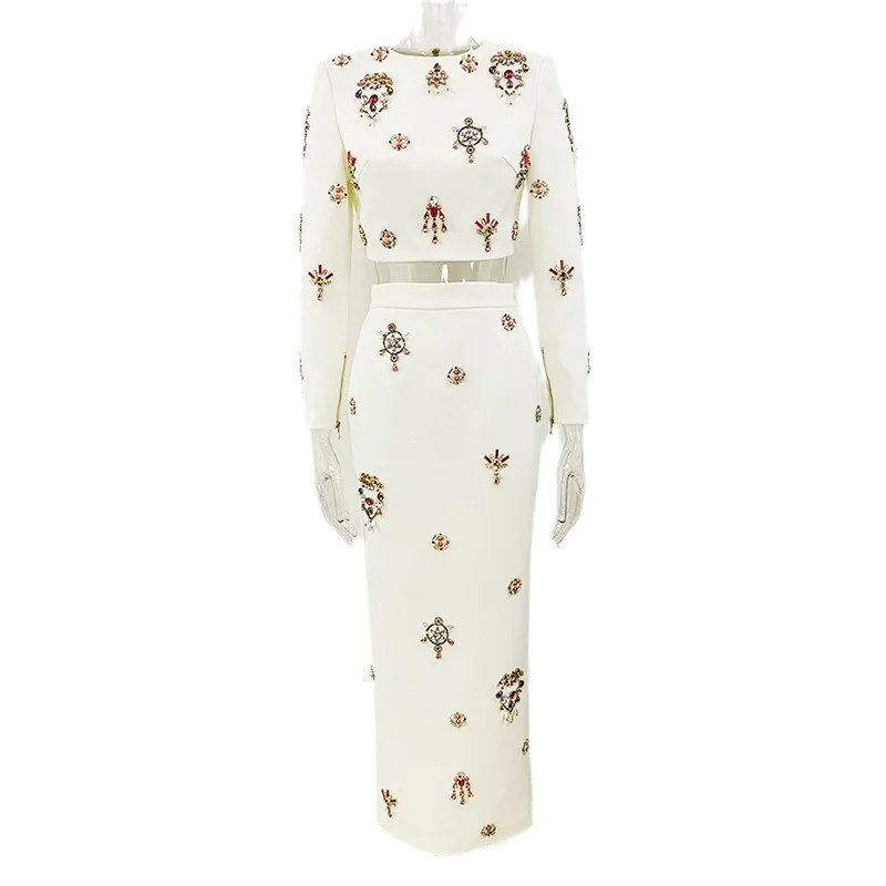 Nigikala Nigikala Star Fashion New Heavy Industry Nails Studded Short Top Dress Suit Two Sets