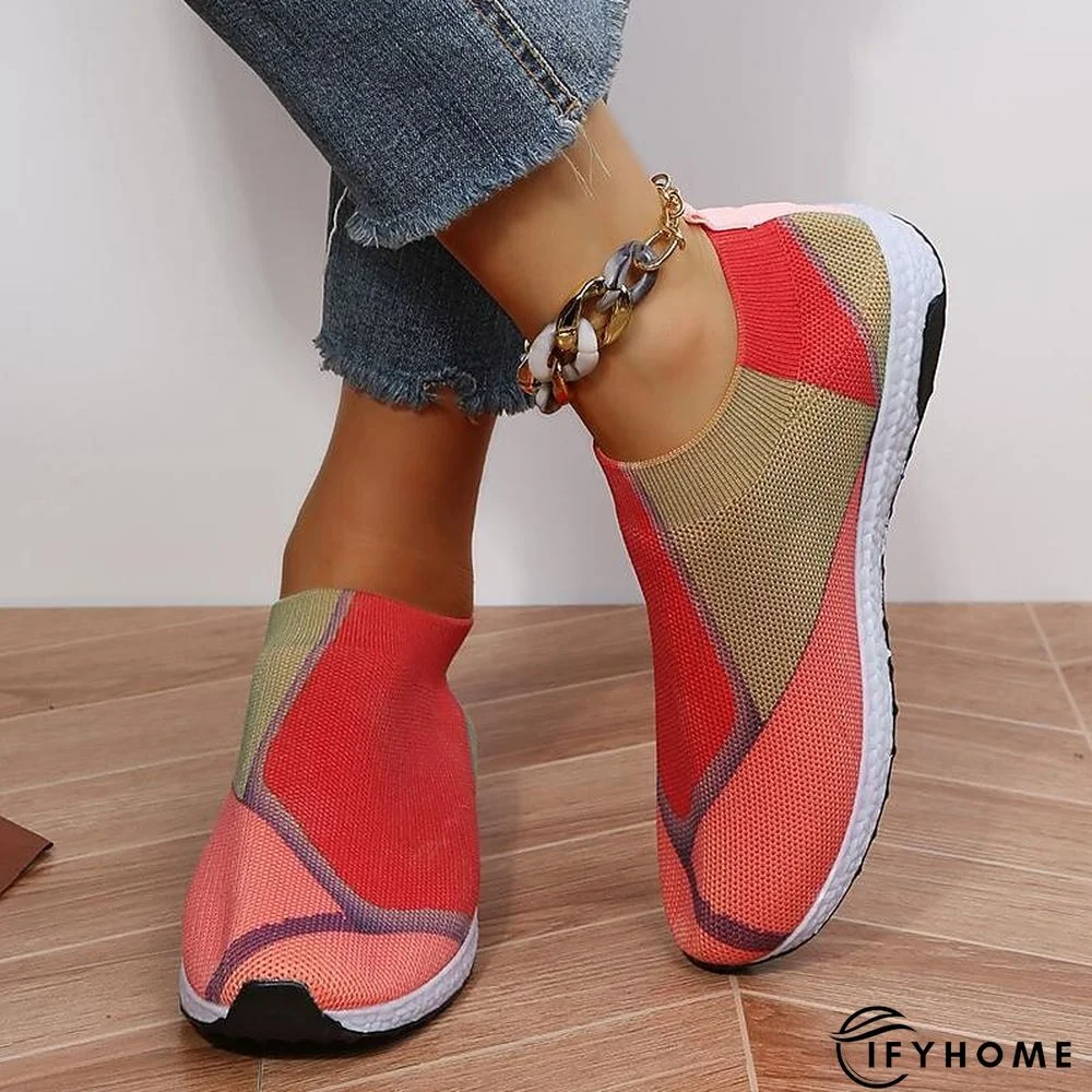 Women's Slip-Ons Flyknit Shoes Daily Summer Flat Heel Round Toe Casual Tissage Volant Loafer Color Block Red Purple Green | IFYHOME