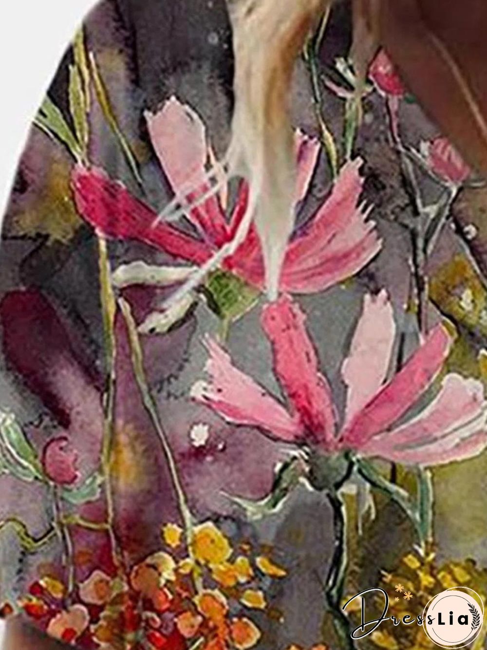 Floral Print Short Sleeve V-Neck T-Shirt