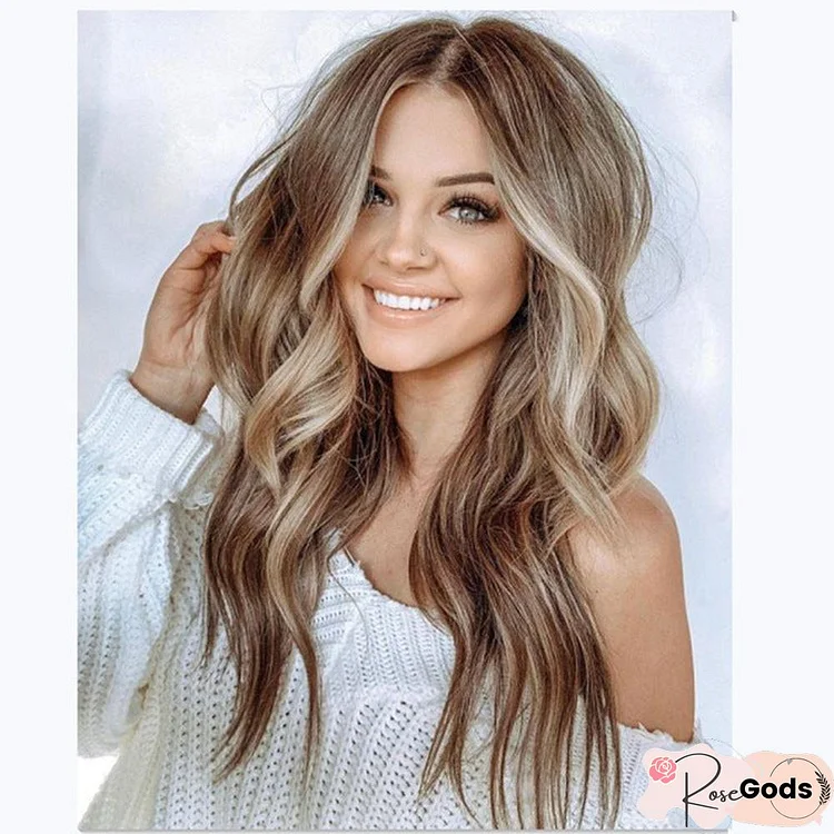 Women's Long Curly Hair With Big Wavy Gold Coffee Color Gradient