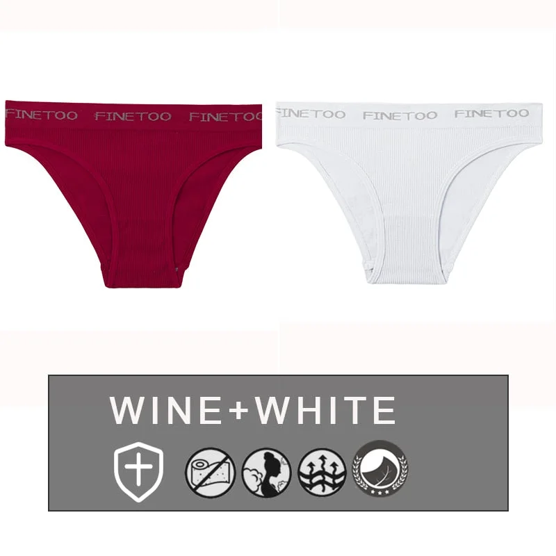 FINETOO 2PCS/Set Women's Seamless Panties Midi-Waist Femme Underpants Briefs Underwear Lingerie Letter Printed 9 Colors Pantys