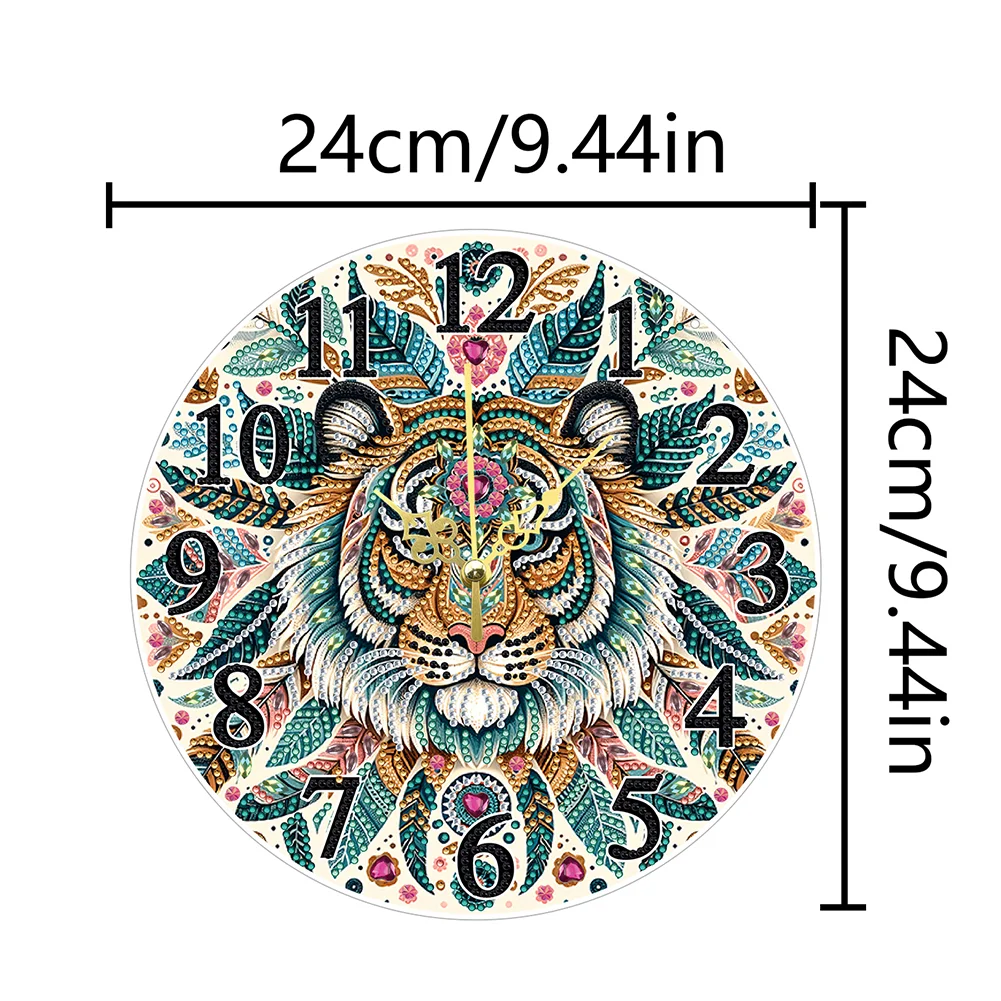 DIY Mandala Tiger Acrylic Special Shaped 5D Diamond Painting Hanging Clock Art Craft