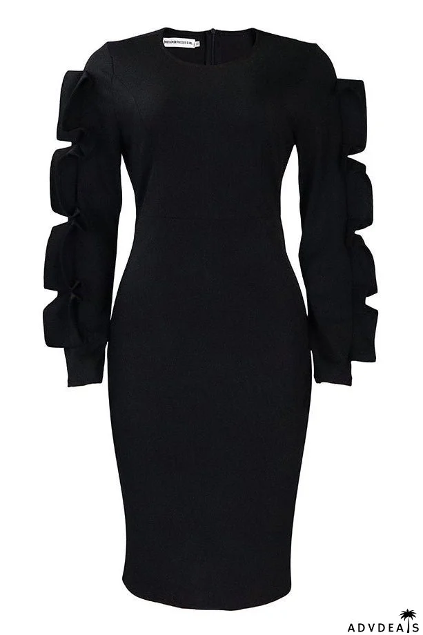 Knee Length Black Long Sleeve Bodycon Dress