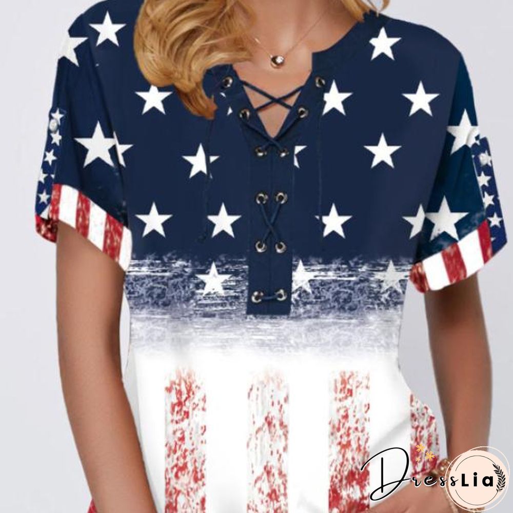 Lace-Up Star Pattern T-Shirt