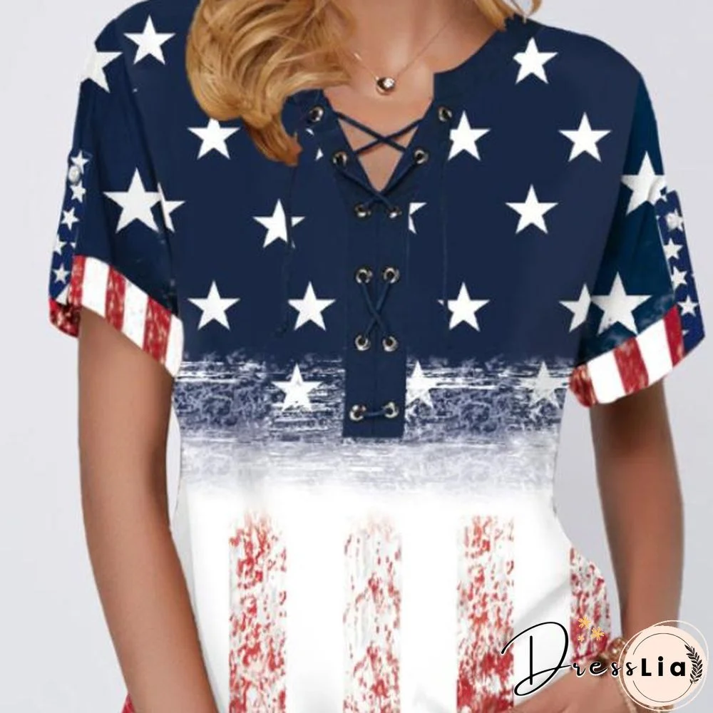 Lace-Up Star Pattern T-Shirt