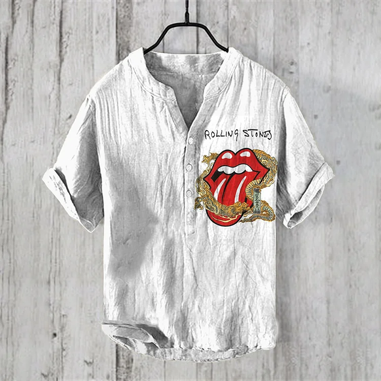 Men's Rolling Stones Pattern Linen Blend Shirt