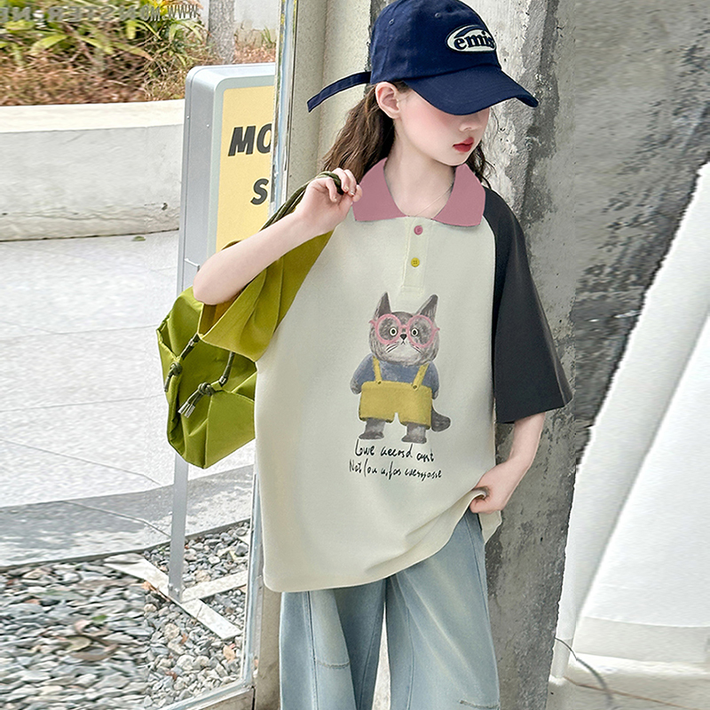 動物柄 ファッション プルオーバー 配色 キッズ 女の子 Tシャツ