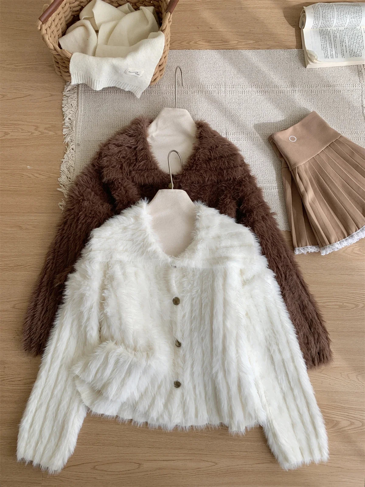 Aiertu Women Striped Mohair Cardigan Sweater 90s Aesthetic Y2k Vintage Long Sleeves Knitted Jumper Sweaters 2000s Fashion Clothes 2024 Aiertu