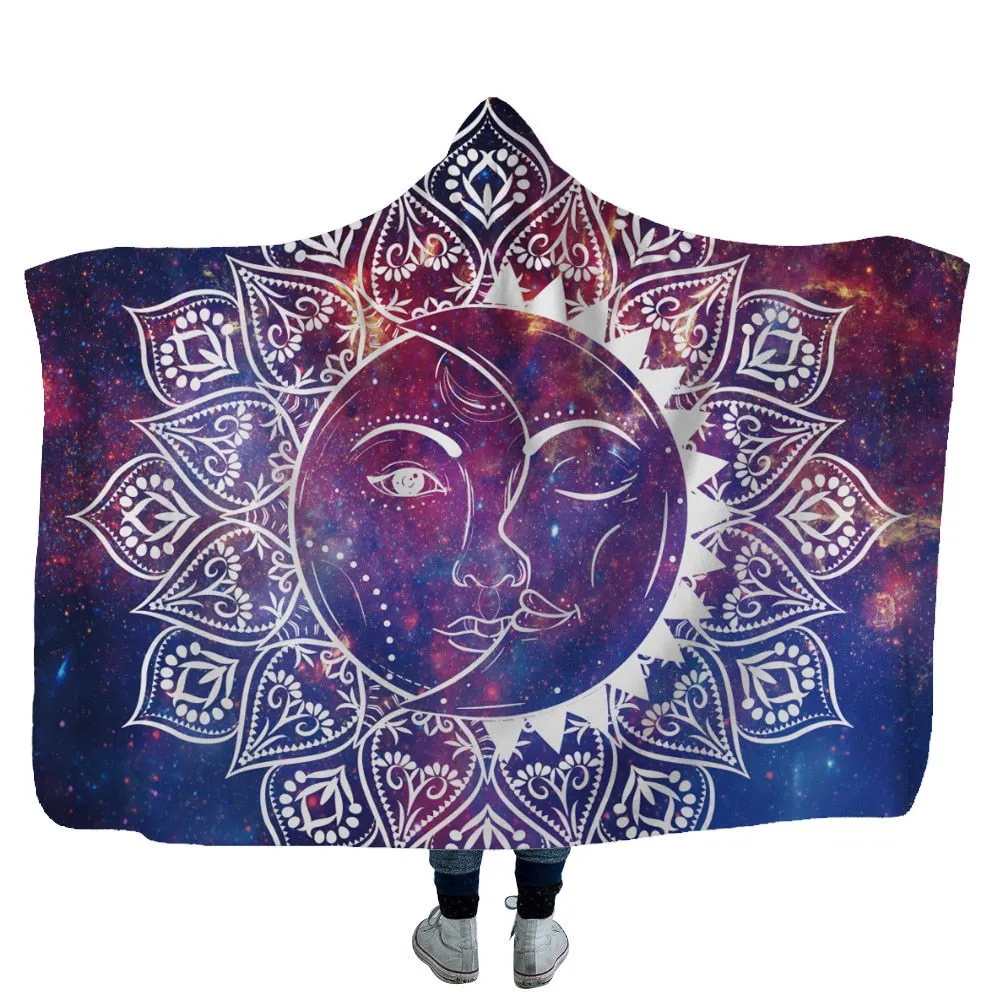 Mandala Hooded Blanket For Adults Childs 3D Printed Sherpa Fleece Blanket Microfiber Wearable Throw Blanket For Home Travel Sofa