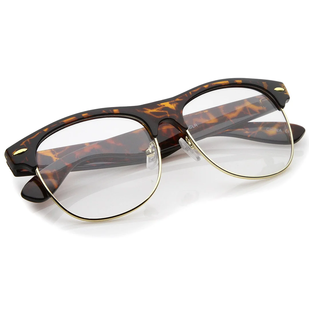 Classic Horn Rimmed Clear Lens Half Frame Glasses 56mm