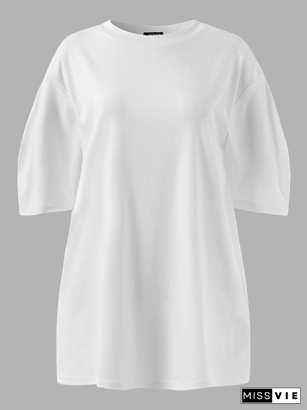 Crew Neck Solid Color Half Sleeve Casual Blouse