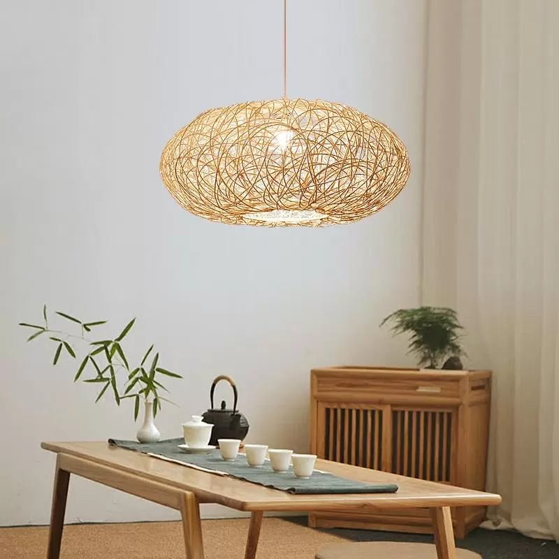 Natural Rattan Chandelier Oval-shaped Pendant Light