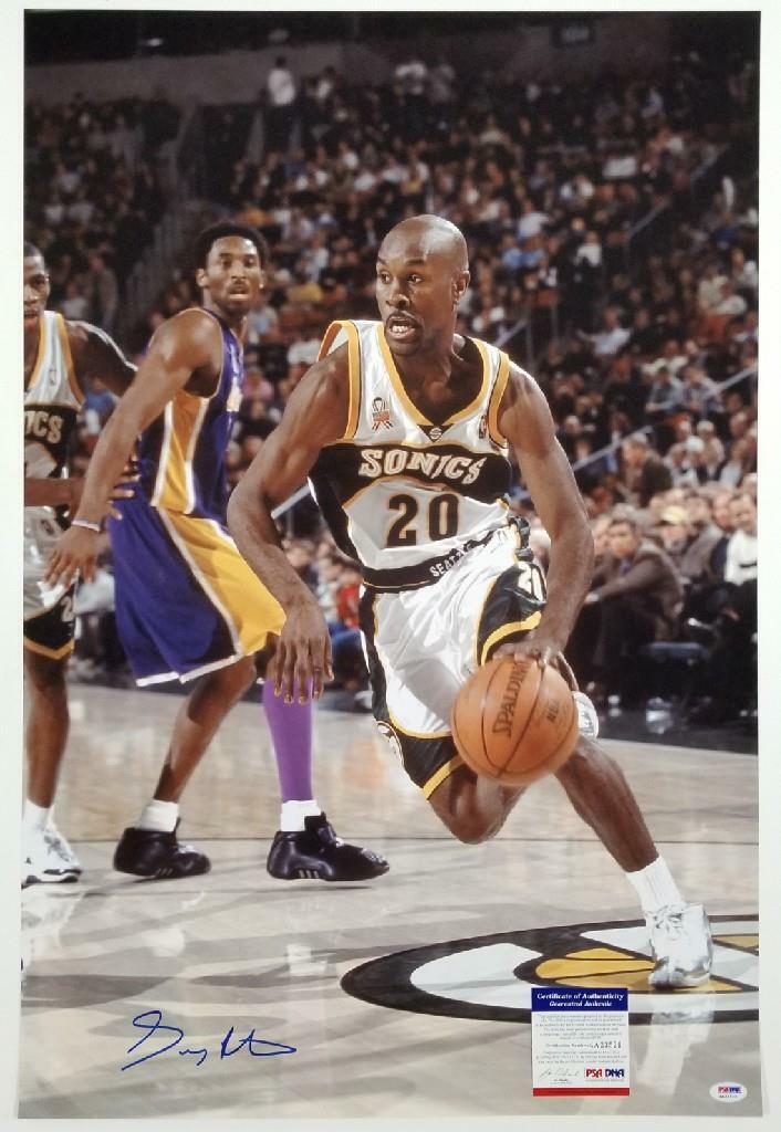 Gary Payton signed 20x30 Photo Poster painting vs Kobe Supersonics Autograph ~ PSA/DNA COA