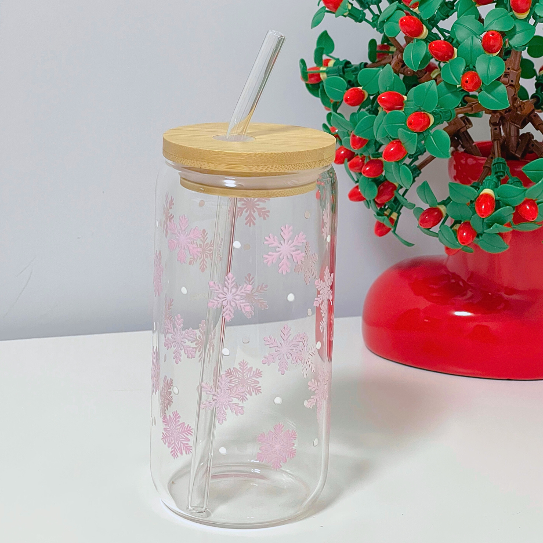 Maneifurui™   Pink Snowflake Wish Glass Can