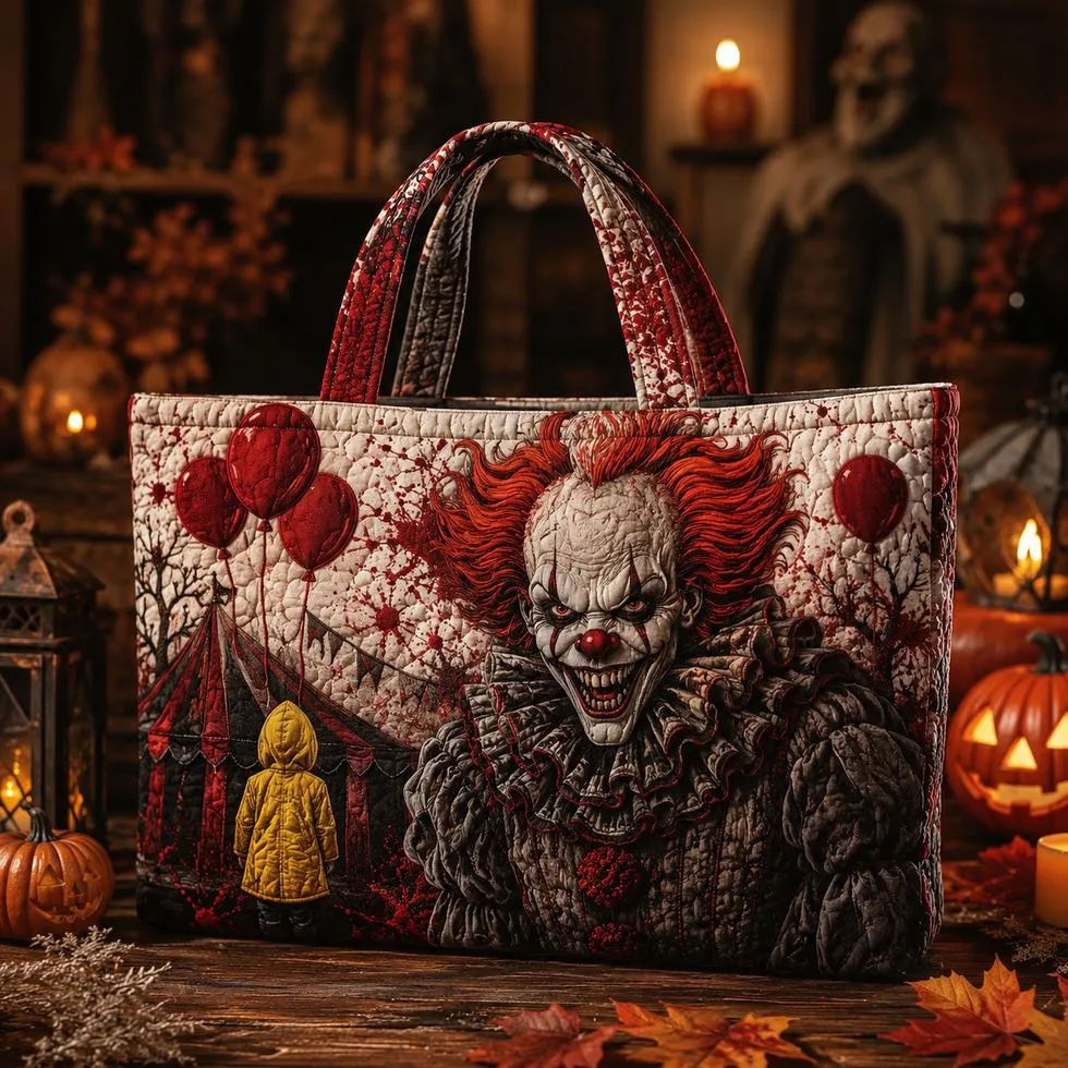 Creepy clown printed tote bag