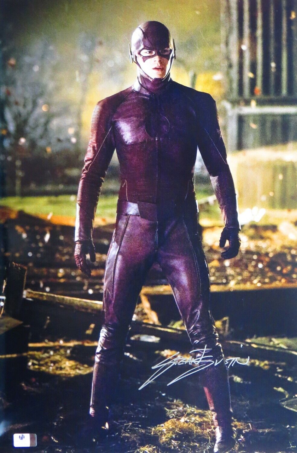 Grant Gustin Signed Autographed 12X18 Photo Poster painting The Flash in Costume JSA T59747