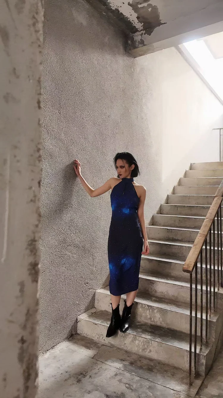 JUMA Stardust Halter Dress  - 15 Recycled Water Bottles - Blue