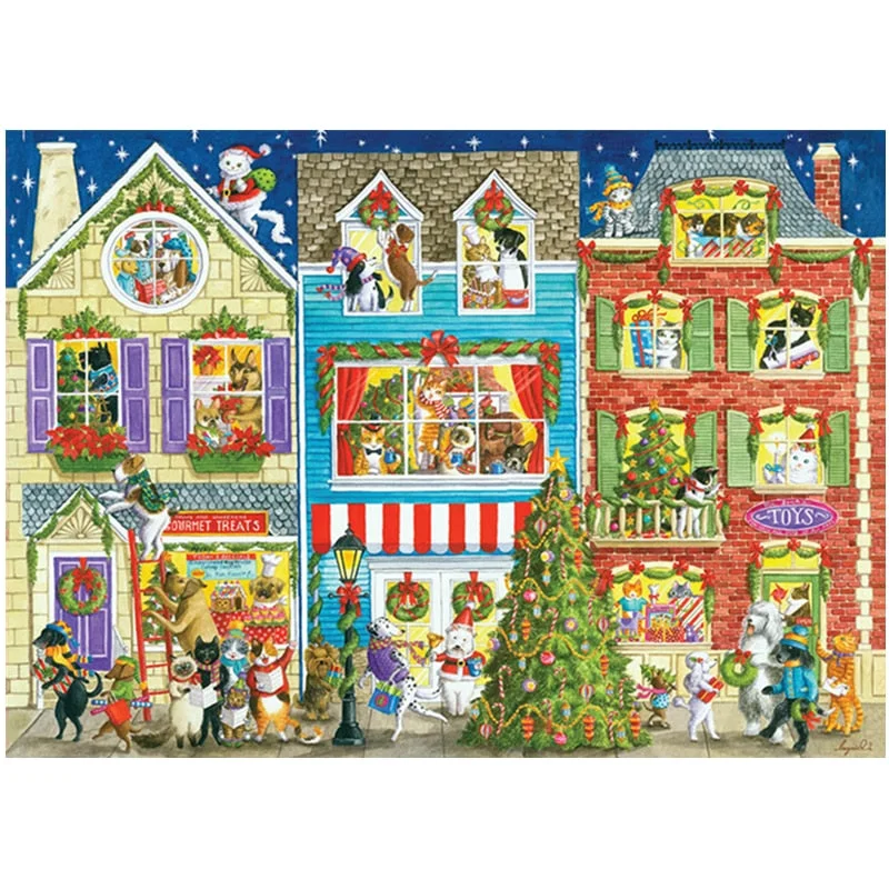Paper Jigsaw Puzzle 1000 Pieces Challenging Games Decompression Education Toys for Kids Children Adults Christmas Pet Street