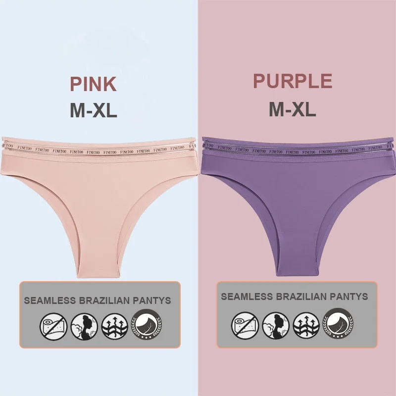 FINETOO 2PCS/Set Women Seamless Lingerie Letter Underpants Ladies 6 Solid Colors M-XL Woman Sexy Panties Briefs Underwear Thong
