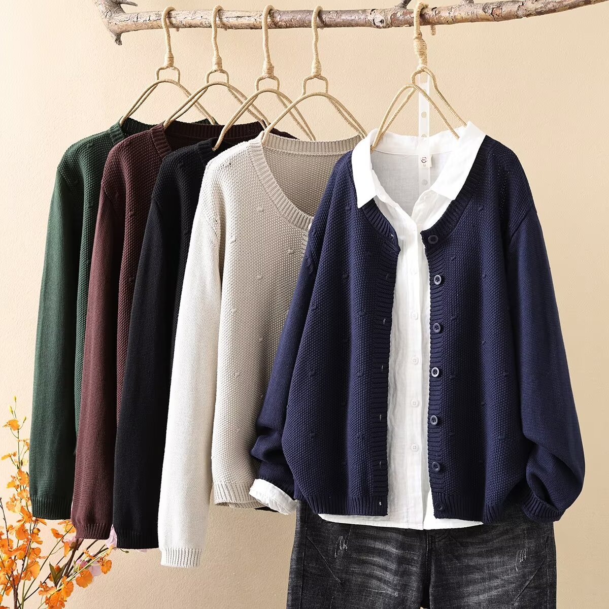 Chicfifth Sweater Women Winter Long Sleeve High Quality Autumn Vintage Top Knitted Cardigan