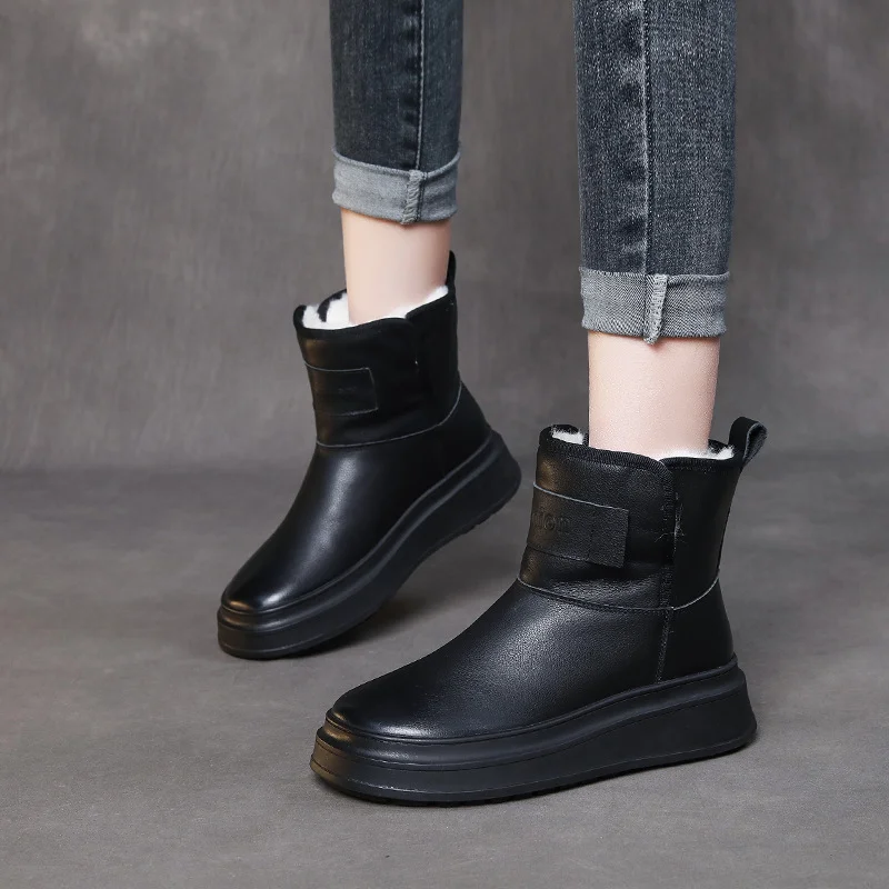 Yyvonne Integrated Head Layer Of Cowhide Warm Snow Boots Women Winter New Plus Velvet Thick Cotton Shoes Wool Leather Boots