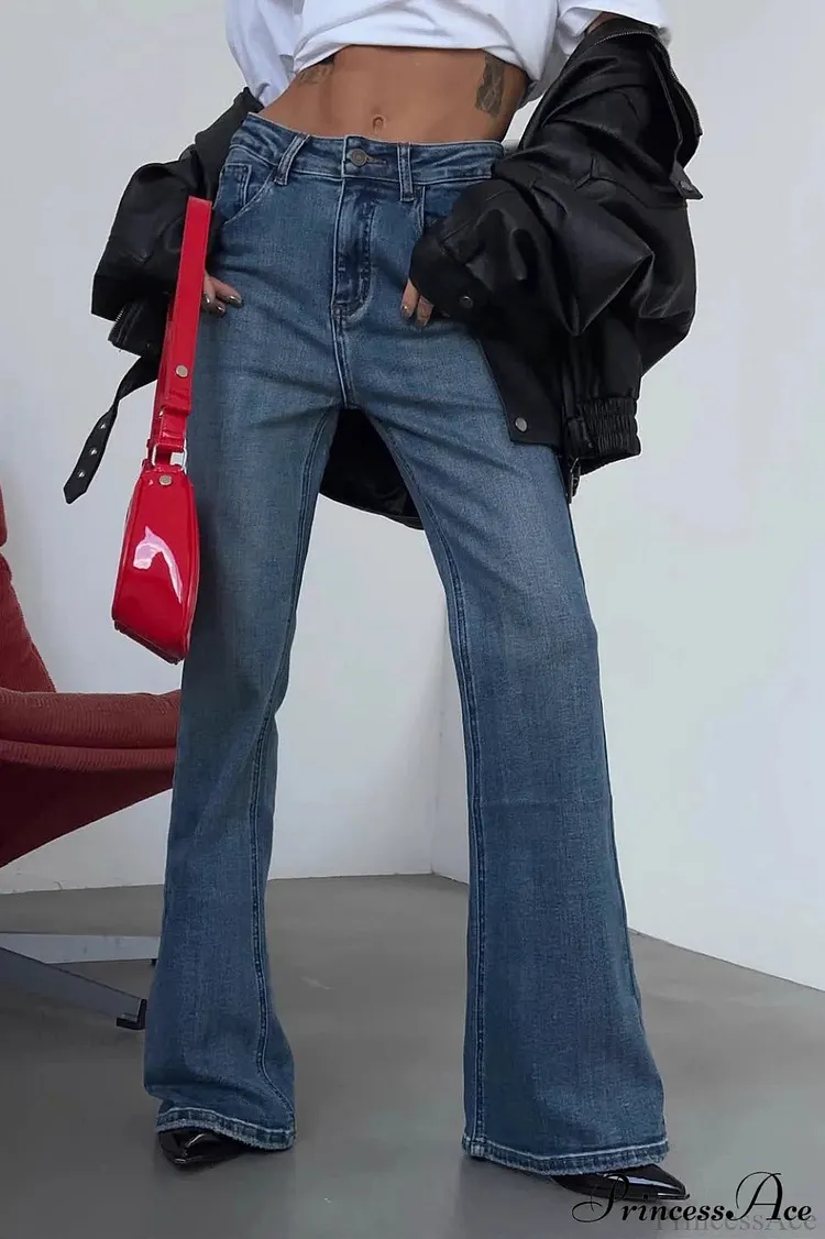 Retro Washed High Waist Slim Flare Jeans
