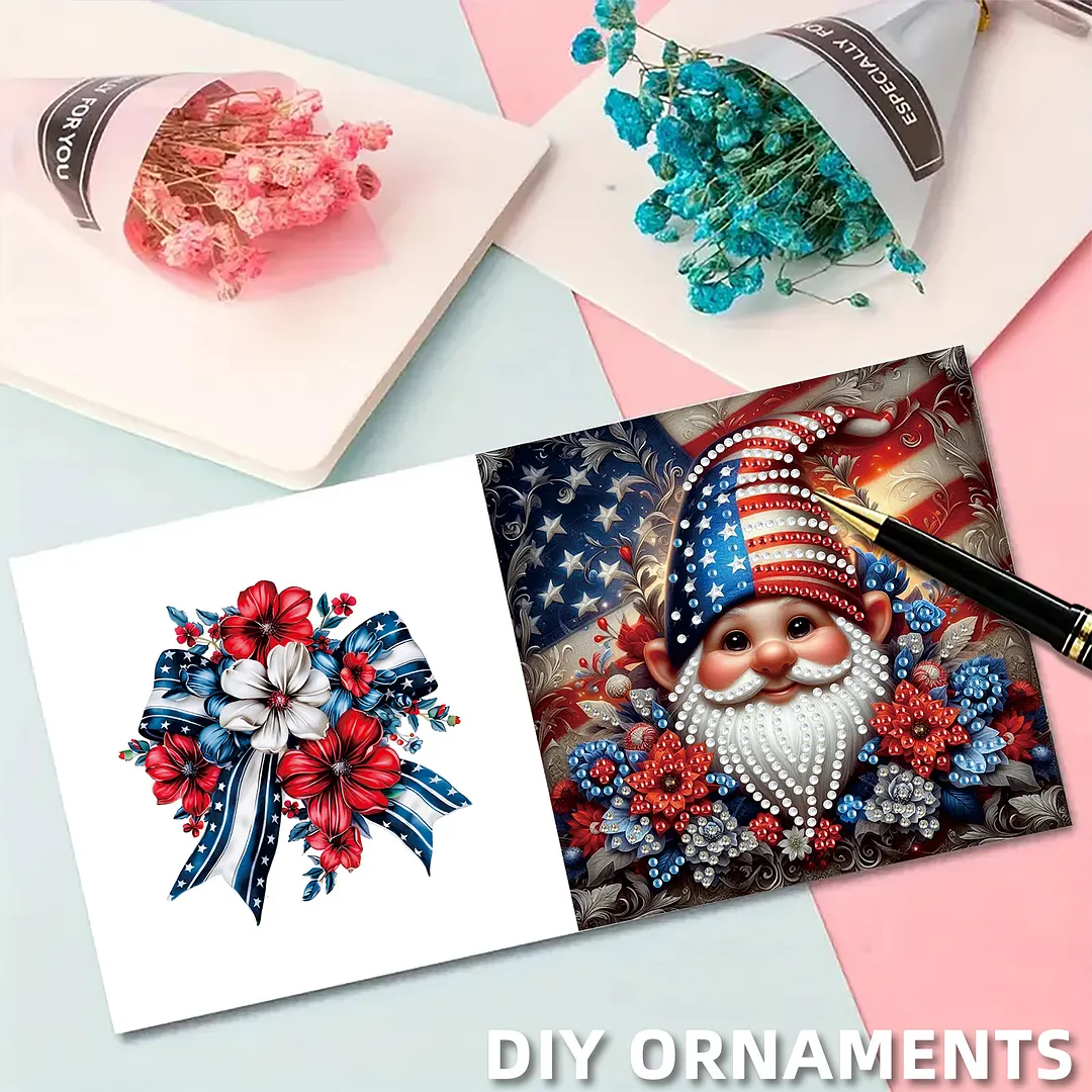6pcs Independence Day Goblin DIY Diamond Painting Kit Greeting Card with Envelope Diamond Art Painting Greeting Cards for Family Friends Holiday Gift Congratulations