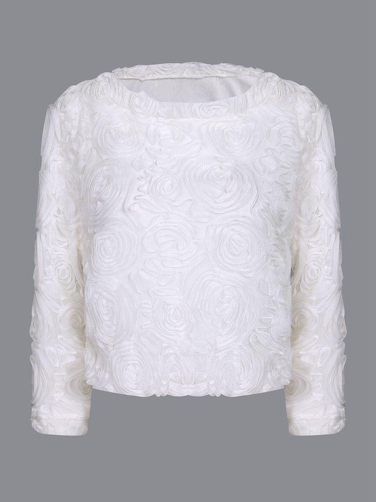 Elegant Floral Pattern O neck Long Sleeve Women T shirt P1091965