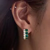 18K Yellow Gold Round Lab Diamond and Round Lab Zambian Emerald Stud Earrings