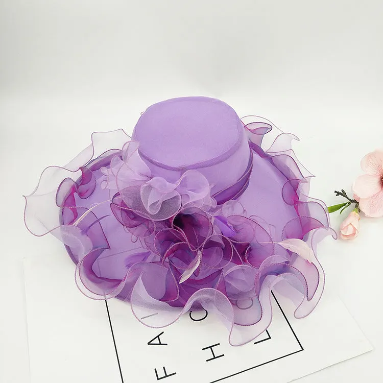 Kentucky Derby Hats Fluffy Curling Mesh Wide Brim Hat