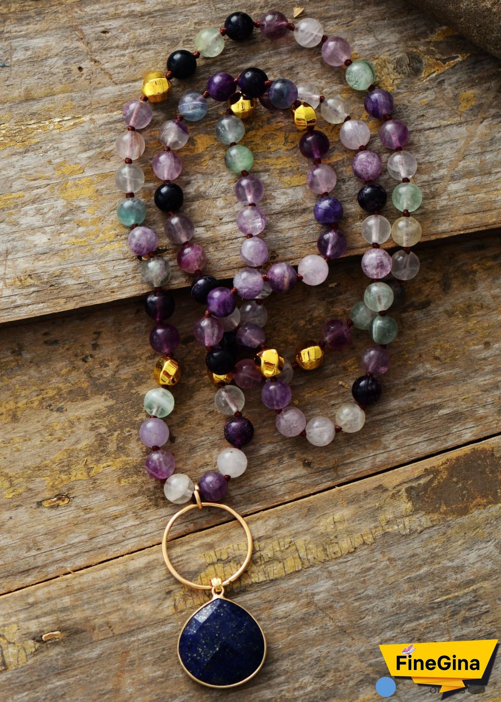 Boho Necklace, Fluorite Lapis